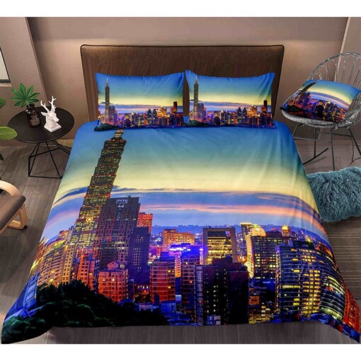 Light City View Bedding Set Bed Sheets Spread Comforter Duvet Cover Bedding Sets