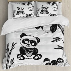 Panda Bamboo Painting Print Bed Sheets Duvet Cover Bedding Sets