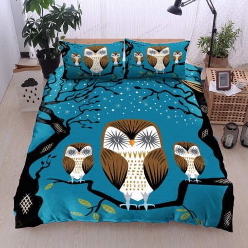 Owl Cotton Bed Sheets Spread Comforter Duvet Cover Bedding Sets