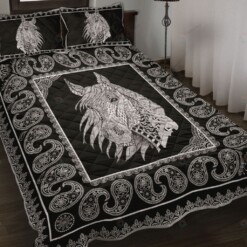 Horse Mandala White Quilt Bedding Set