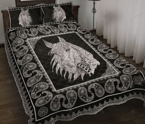 Horse Mandala White Quilt Bedding Set
