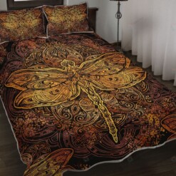 Dragonfly Mandala Gold Background Quilt Bedding Set