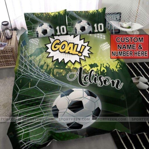 Soccer Goal Personalized Custom Name Duvet Cover Bedding Set