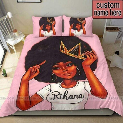 Black Girl Crown Custom Name Duvet Cover Bedding Set