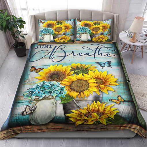 Butterfly Sunflower Just Breathe Bedding Set Bed Sheets Spread Comforter Duvet Cover Bedding Sets