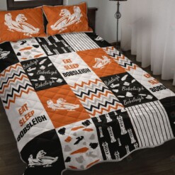 Eat Sleep Bobsleigh Orange Quilt Bedding Set