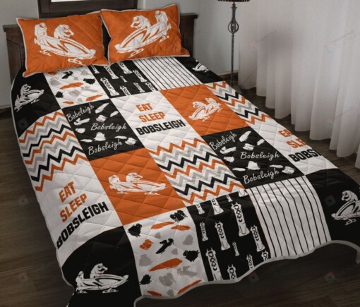 Eat Sleep Bobsleigh Orange Quilt Bedding Set