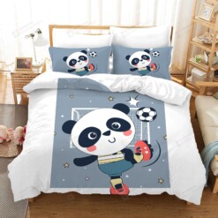 Cartoon Panda Playing Football Bed Sheets Duvet Cover Bedding Sets