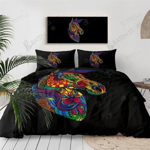 Colorful Horse Bed Sheets Spread Duvet Cover Bedding Set