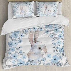 Rabbit Floral Pattern Bed Sheet Duvet Cover Bedding Sets