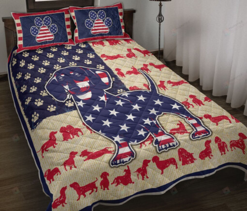 Dachshund USA Flag Grunge Quilt Bedding Set