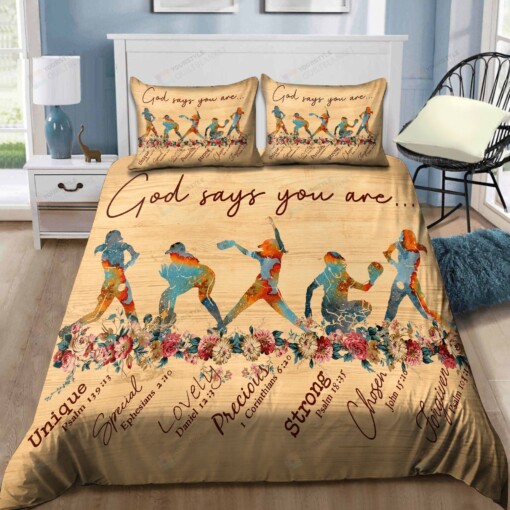 Softball God Says You Are Bedding Set Cotton Bed Sheets Spread Comforter Duvet Cover Bedding Sets