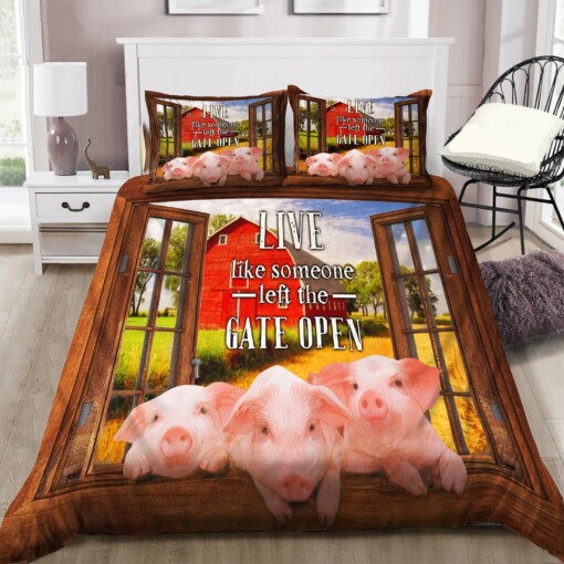 Pig Live Like Someone Left The Gate Open Bedding Set Bed Sheets Spread Comforter Duvet Cover Bedding Sets