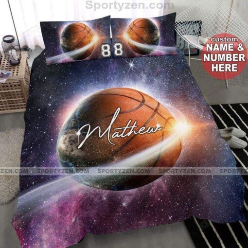 Basketball Galaxy Custom Duvet Cover Bedding Set With Your Name