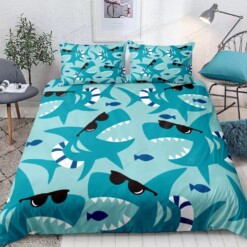 Shark With Sunglasses Bed Sheets Spread Duvet Cover Bedding Sets