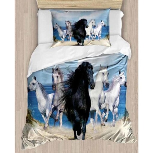 Black Horse And White Horses Running Bedding Set Bed Sheets Spread Comforter Duvet Cover Bedding Sets