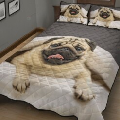 Cutie Pug In The Bed Quilt Bedding Set