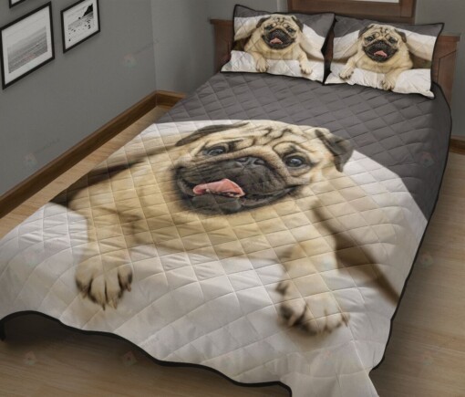 Cutie Pug In The Bed Quilt Bedding Set