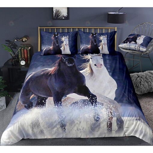 Black And White Horse Bedding Set Bed Sheets Spread Comforter Duvet Cover Bedding Sets