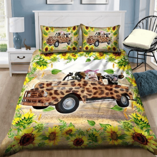 Cow Sunflower Bedding Set Bed Sheets Spread Comforter Duvet Cover Bedding Sets