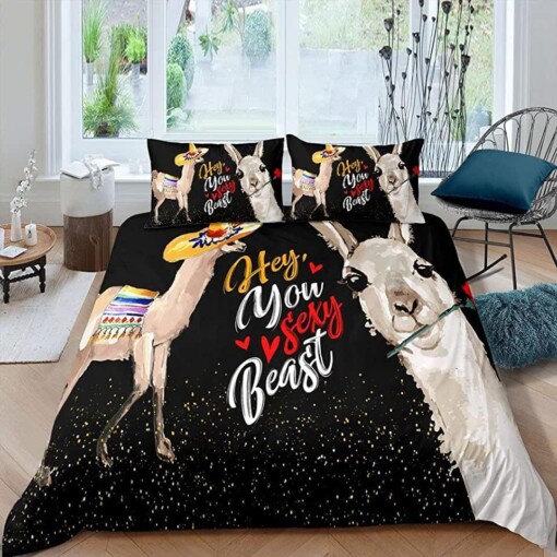 Llama Hey You Sexy Beast Bedding Set Bed Sheets Spread Comforter Duvet Cover Bedding Sets