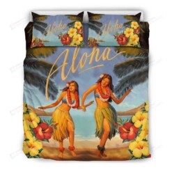 Aloha Hula Dancing Hawaiian Girls By The Beach Bedding Set