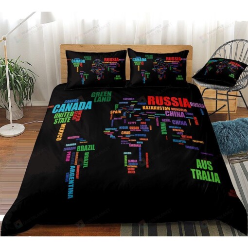 World Map Print Black Bedding Set Bed Sheets Spread Comforter Duvet Cover Bedding Sets