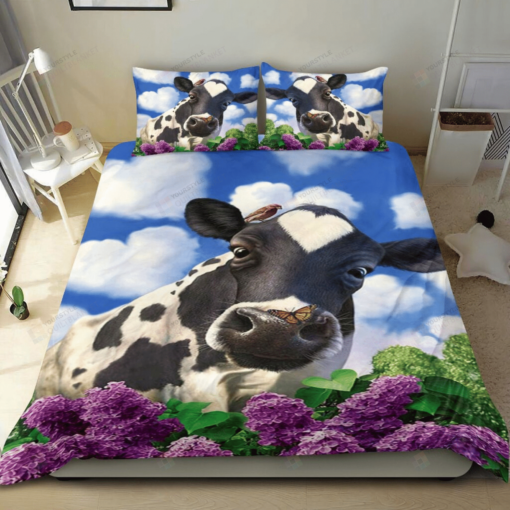 Cow Heart And Lilac Flower Bedding Set Bed Sheets Spread Comforter Duvet Cover Bedding Sets
