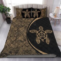 Golden Hawaiian Hibiscus Turtle Quilt Bedding Set