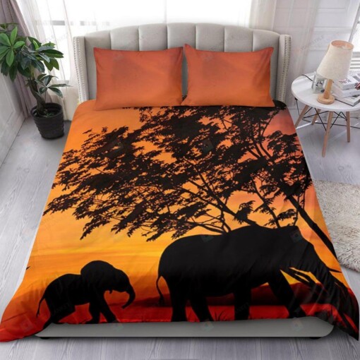 Elephant Family Sunset Bed Sheets Duvet Cover Bedding Sets