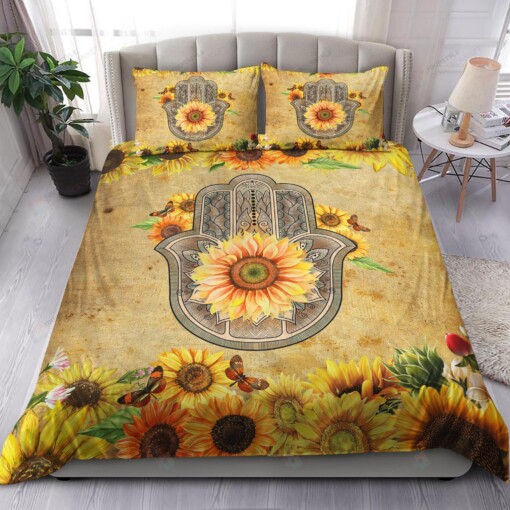 Hamsa Sunflower Beautiful Bedding Set Bed Sheets Spread Comforter Duvet Cover Bedding Sets