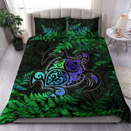 Maori Turtle Silver Fern Bed Sheets Duvet Cover Bedding Set