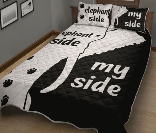 Elephant Side My Side Black And White Quilt Bedding Set