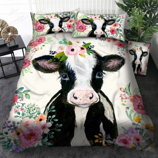 Cow With Flower Bedding Set Bed Sheets Spread Comforter Duvet Cover Bedding Sets