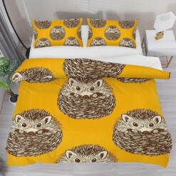 Hedgehog Pattern Yellow Bed Sheets Duvet Cover Bedding Sets