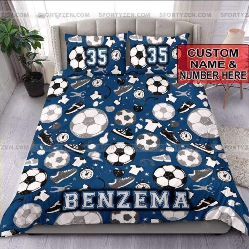 Soccer Pattern Custom Duvet Cover Bedding Set With Your Name