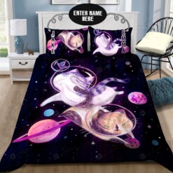 Personalized Cat Outer Space Bed Sheets Duvet Cover Bedding Set