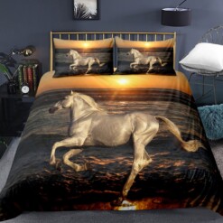 White Horse Running On The Beach Bedding Set Bed Sheets Spread Comforter Duvet Cover Bedding Sets