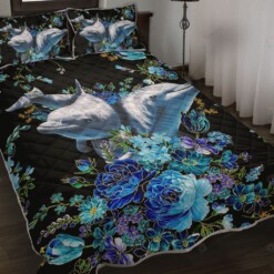 Dolphin Flower Gold Metallic Quilt Bedding Set