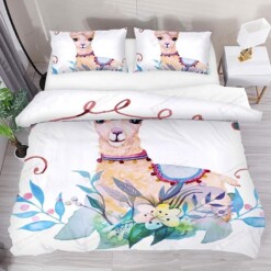 Llama Flower Pattern Bedding Set Bed Sheets Spread Comforter Duvet Cover Bedding Sets