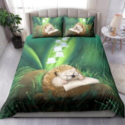 Hedgehog Reading Book Bedding Set Bed Sheets Spread Comforter Duvet Cover Bedding Sets