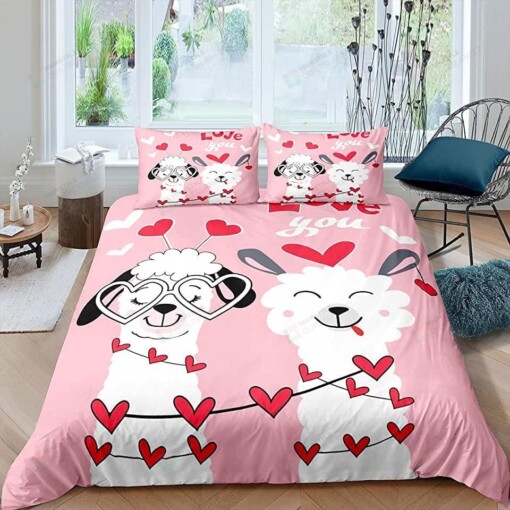 Alpaca And Llama Love Pink Bedding Set Bed Sheets Spread Comforter Duvet Cover Bedding Sets