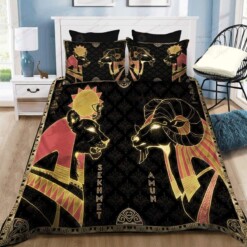 Ancient Egyptian Amun Sekhmet Gods Duvet Cover Bedding Set