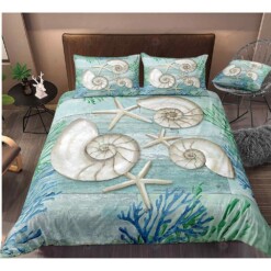 Conch Starfish And Beach Bedding Set Cotton Bed Sheets Spread Comforter Duvet Cover Bedding Sets