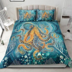 Octopus Golden Underwater Bedding Set Bed Sheets Spread Comforter Duvet Cover Bedding Sets