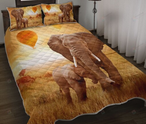 Elephant Happy Sunset Quilt Bedding Set