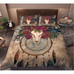 Bull Skull With Flower Bedding Set Bed Sheets Spread Comforter Duvet Cover Bedding Sets