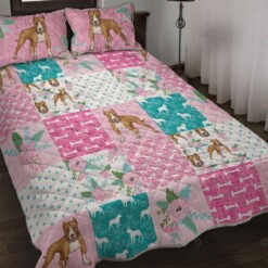 Pitbull Flower Patchwork Quilt Bedding Set