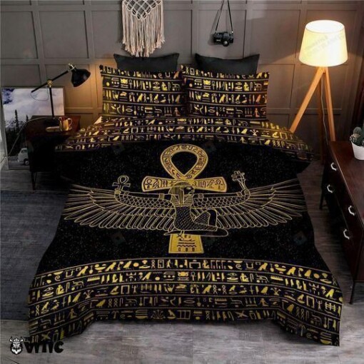 Ancient Egyptian Black Gold Bed Sheets Duvet Cover Bedding Set