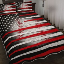 Baseball And American Flag Quilt Bedding Set